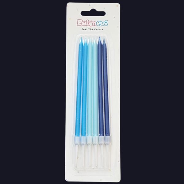 Mavi Düşler Karışık İnce Uzun Pasta Mum 13 cm * 6 Adet - Image 1