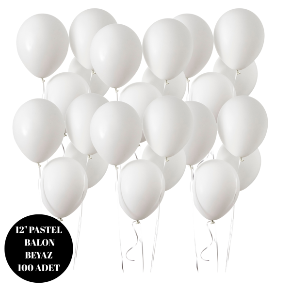 Beyaz Pastel Balon 100 Adet 12 inç - Image 1