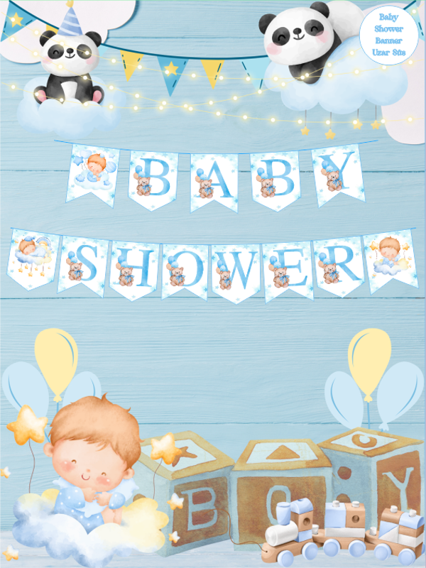Baby Shower Mavi Temalı Uzar Yazı Banner - Image 1