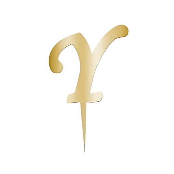 Y Harfi Altın Pleksi Pasta Süsü 7 cm - Image 1