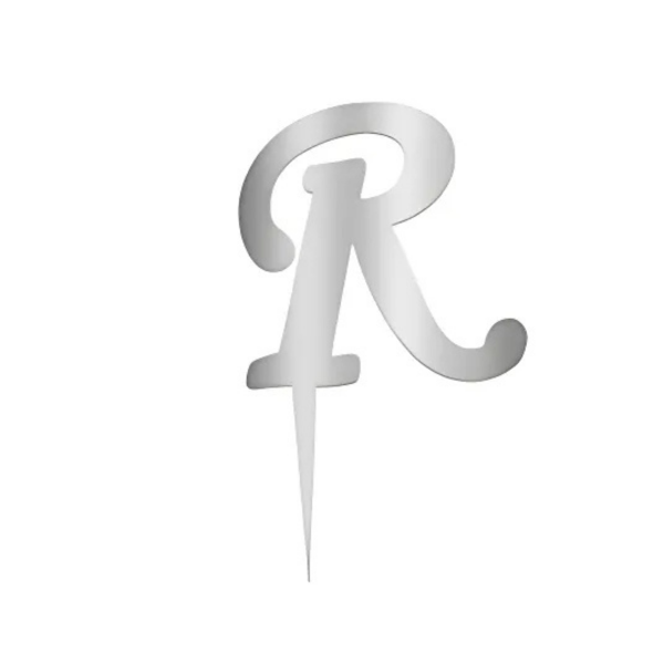 R Harfi Gümüş Pleksi Pasta Süsü 7 cm - Image 1