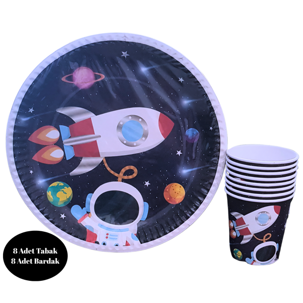 Uzay Karton Tabak Bardak 8 li Set - Image 1