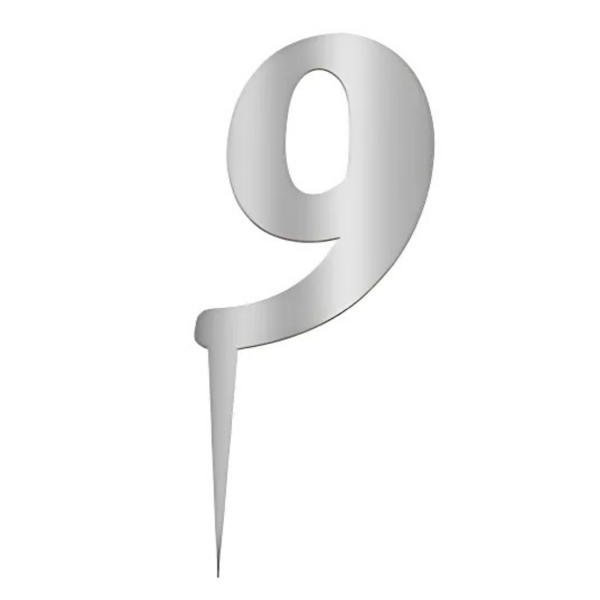 9 Rakam Gümüş Pleksi Pasta Süsü 7 cm - Image 1