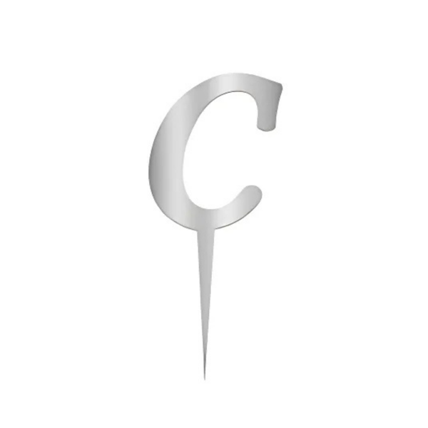 C Harfi Gümüş Pleksi Pasta Süsü 7 cm - Image 1