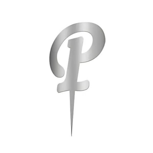 P Harfi Gümüş Pleksi Pasta Süsü 7 cm - Image 1
