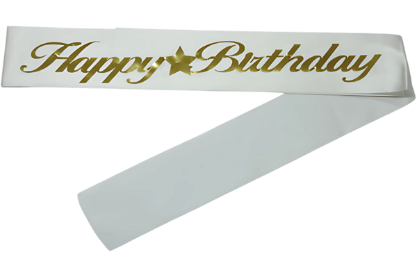 Happy Birthday Kuşak Beyaz Üzeri Altın - Image 1