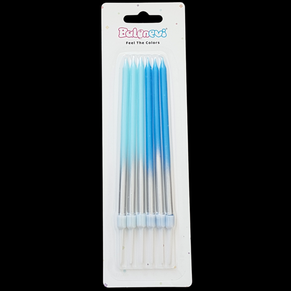 Gümüş Geçişli Mavi İnce Uzun Pasta Mum 13 cm * 6 Adet - Image 1