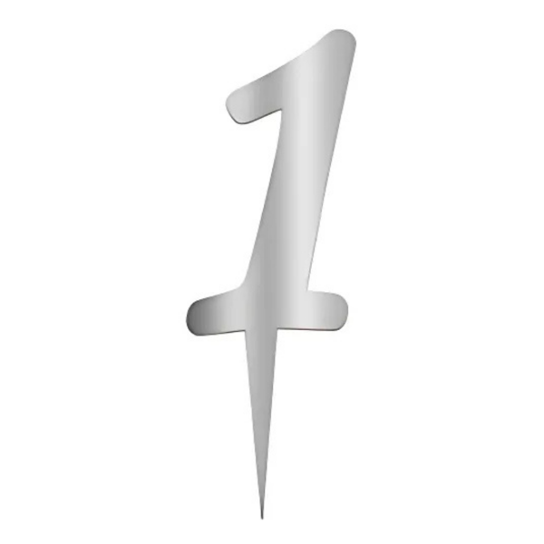 1 Rakam Gümüş Pleksi Pasta Süsü 7 cm - Image 1