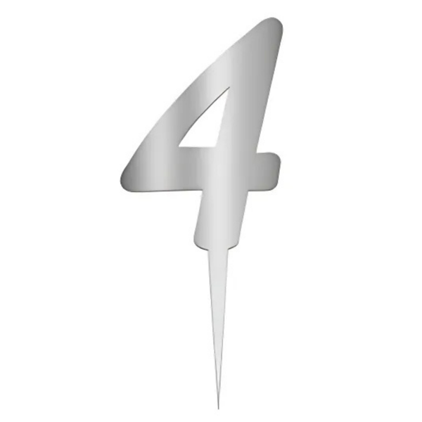 4 Rakam Gümüş Pleksi Pasta Süsü 7 cm - Image 1