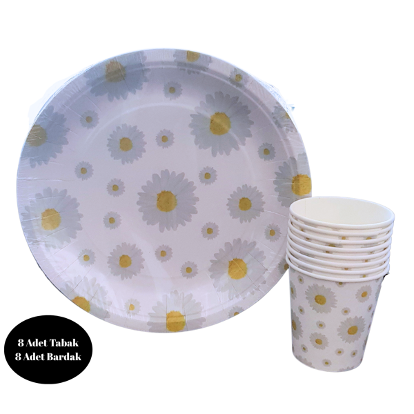 Papatya Karton Tabak Bardak 8 li Set - Image 1