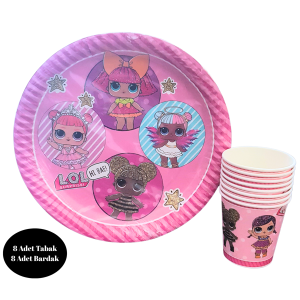 Lol Bebek Karton Tabak Bardak 8 li Set - Image 1