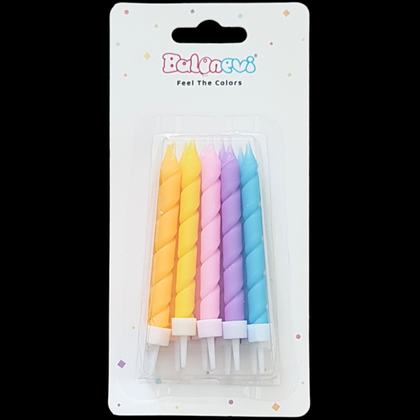Spiral Neon Karışık Renk Pasta Mum 8 cm * 10 Adet - Image 1