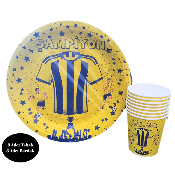 Sarı Lacivert Taraftar Karton Tabak Bardak 8 li Set - Image 1