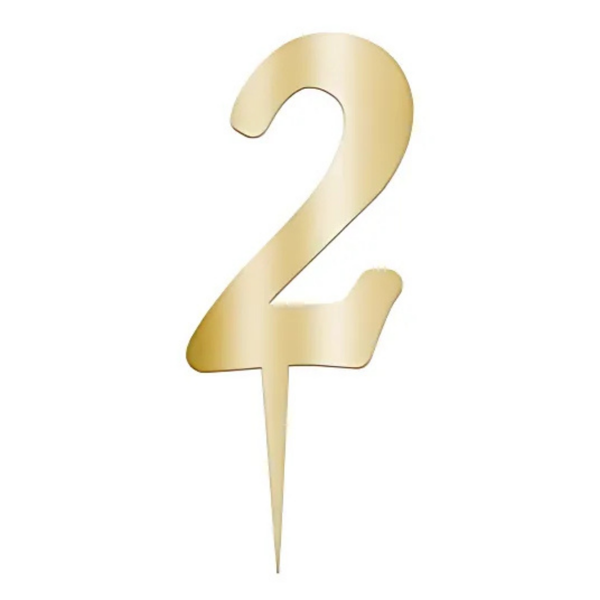 2 Rakam Altın Pleksi Pasta Süsü 7 cm - Image 1