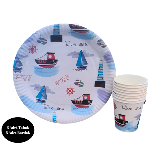 Denizci Karton Tabak Bardak 8 li Set - Image 1