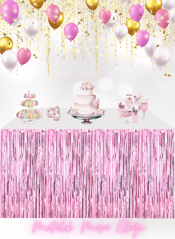 Pembe Metalize Masa Eteği 75x270cm - Image 1