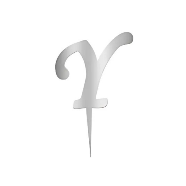 Y Harfi Gümüş Pleksi Pasta Süsü 7 cm - Image 1