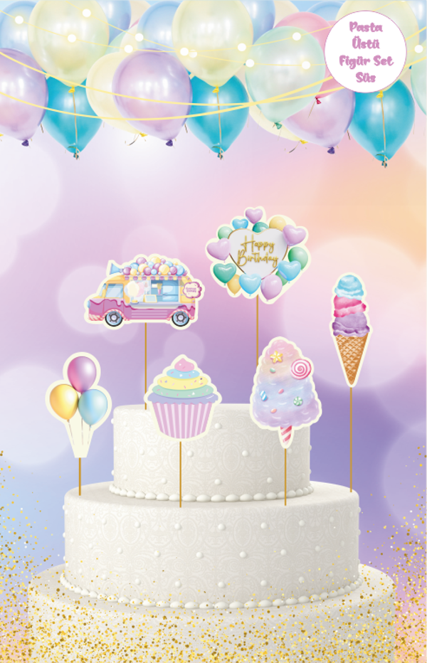 Soft Renk Temalı Pasta Üstü Figür Set - Image 1