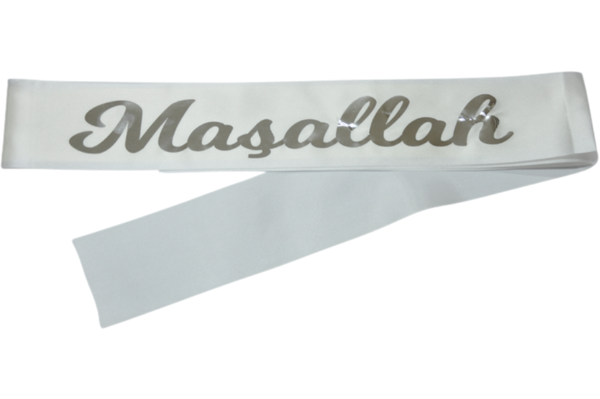 Maşallah Yazılı Kuşak Beyaz Üzeri Gümüş - Image 1