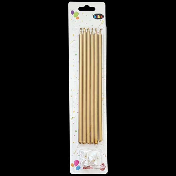 Altın Metalik İnce Uzun Pasta Mum 20 cm * 6 Adet - Image 1