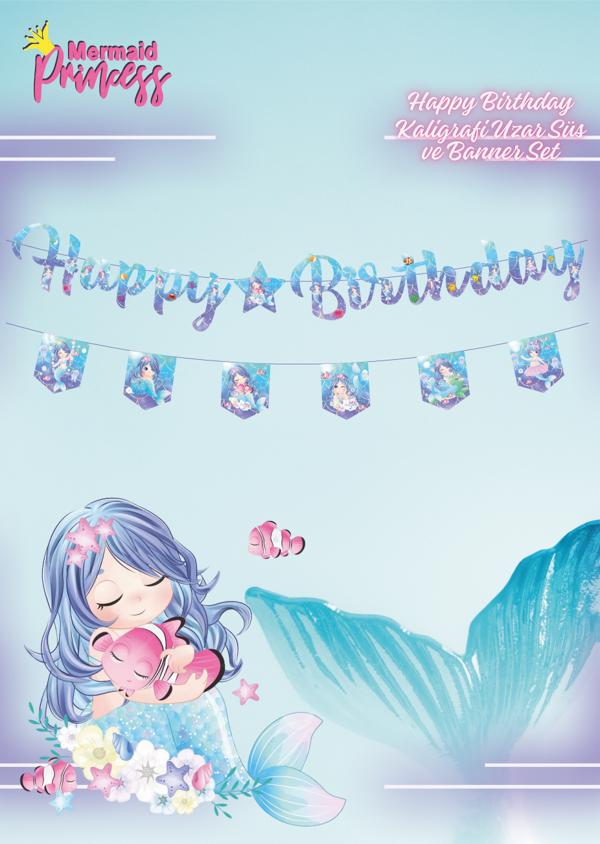 Deniz Kızı Happy Birthday Kaligrafi ve Banner Set - Image 1