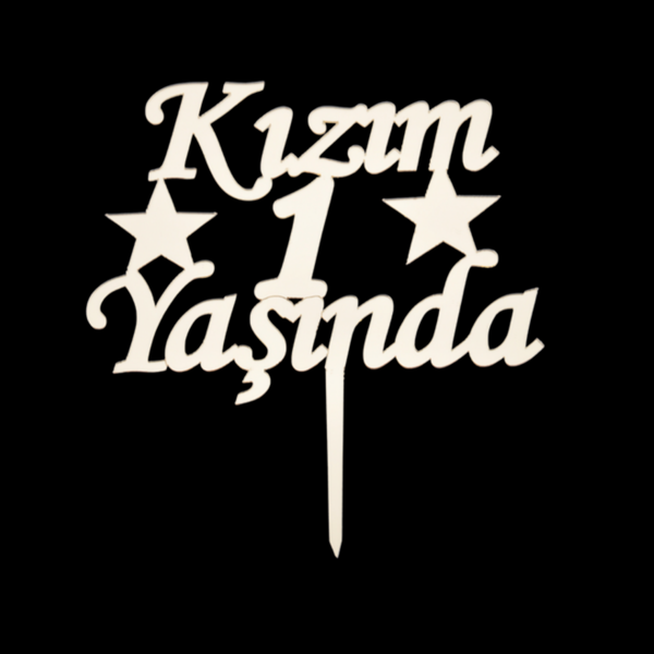 Kızım 1 Yaşında Altın Pleksi Pasta Süsü - Image 1