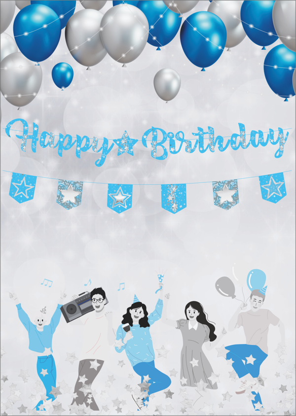 Yıldız Mavi Gümüş Happy Birthday Kaligrafi ve Banner Set - Image 1