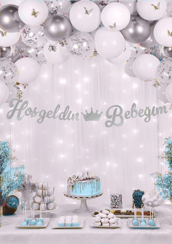Hoşgeldin Bebeğim Gümüş Kaligrafi Banner - Image 1