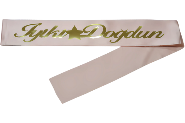 İyiki Doğdun Kuşak Pudra Pembe Üzeri Altın - Image 1