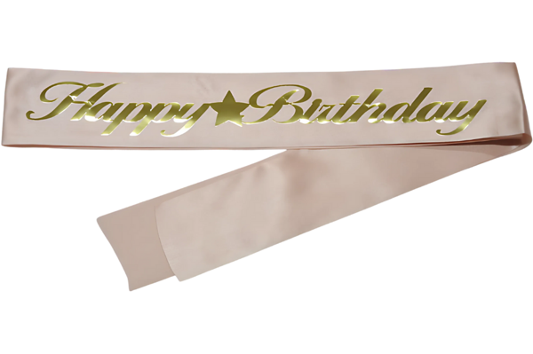 Happy Birthday Kuşak Pudra Pembe Üzeri Altın - Image 1