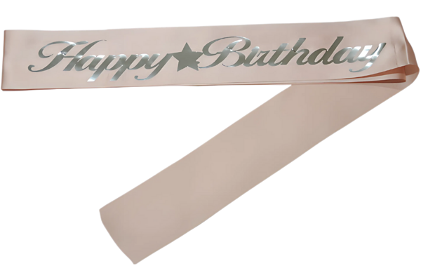 Happy Birthday Kuşak Pudra Pembe Üzeri Gümüş - Image 1