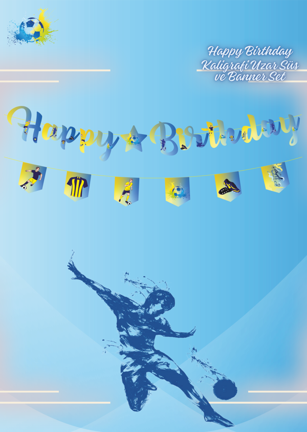 Sarı Lacivert Taraftar Happy Birthday Kaligrafi ve Banner Set - Image 1