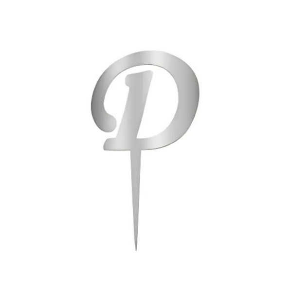 D Harfi Gümüş Pleksi Pasta Süsü 7 cm - Image 1