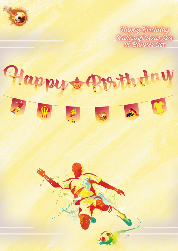 Sarı Kırmızı Taraftar Happy Birthday Kaligrafi ve Banner Set - Image 1