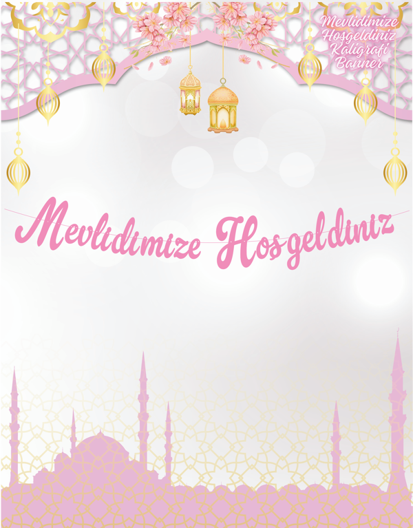 Mevlidimize Hoşgeldiniz Pembe Kaligrafi Banner - Image 1