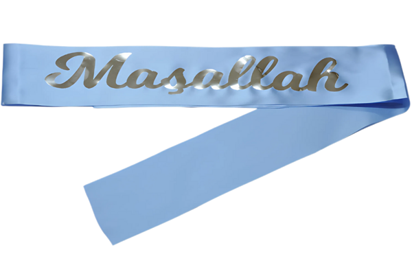 Maşallah Yazılı Kuşak Mavi Üzeri Gümüş - Image 1