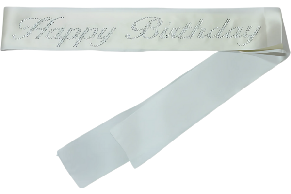 Happy Birthday Kuşak Beyaz Üzeri Gümüş Taşlı - Image 1