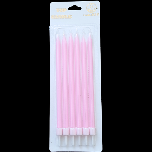 Pembe Makaron Renkli İnce Uzun Pasta Mum 16 cm * 6 Adet - Image 1