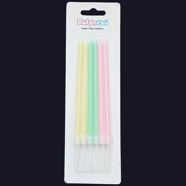 Makaron Karışık Renk İnce Uzun Pasta Mum 13 cm * 6 Adet - Image 1
