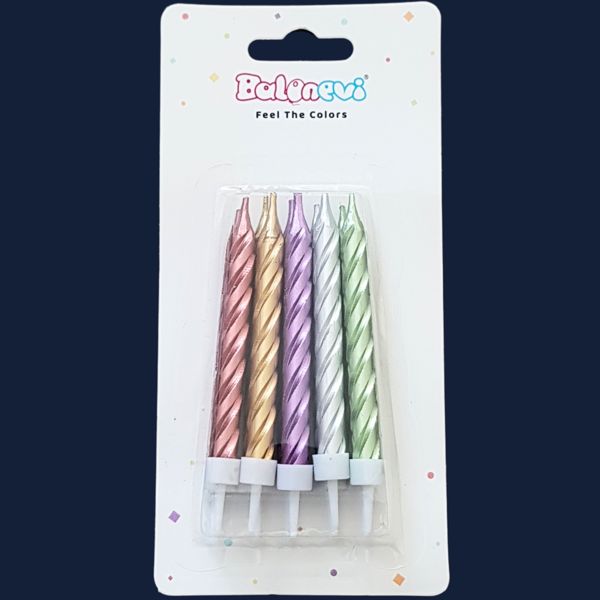 Spiral Krom Karışık Pasta Mum 8 cm * 10 Adet - Image 1