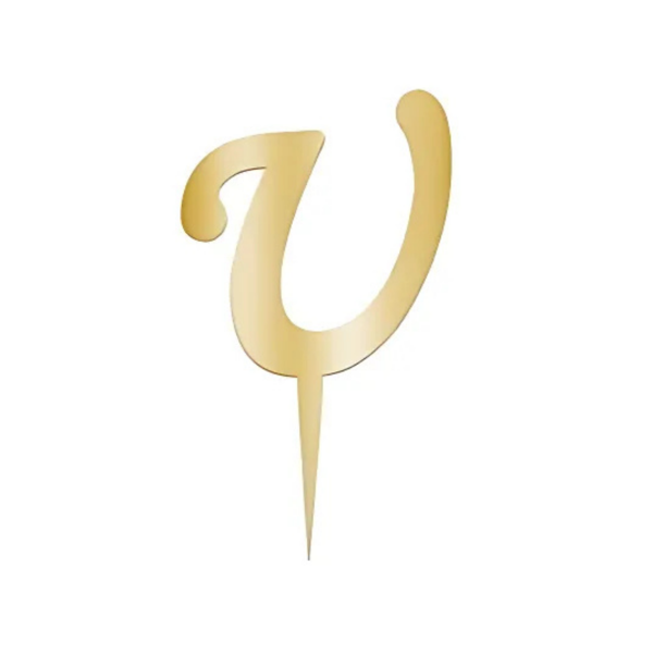 U Harfi Altın Pleksi Pasta Süsü 7 cm - Image 1