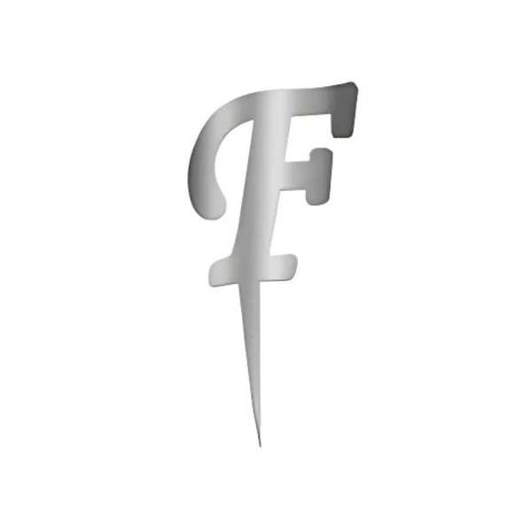 F Harfi Gümüş Pleksi Pasta Süsü 7 cm - Image 1