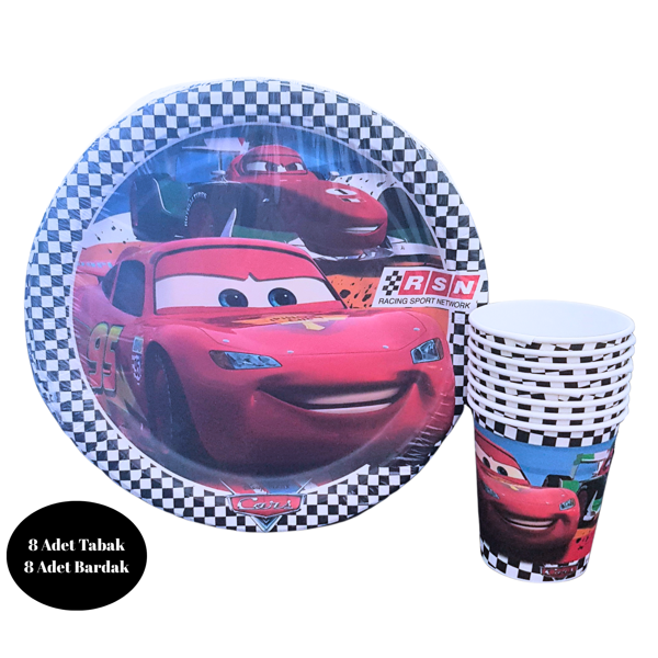 Cars Karton Tabak Bardak 8 li Set - Image 1