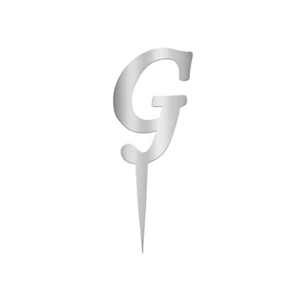G Harfi Gümüş Pleksi Pasta Süsü 7 cm - Image 1