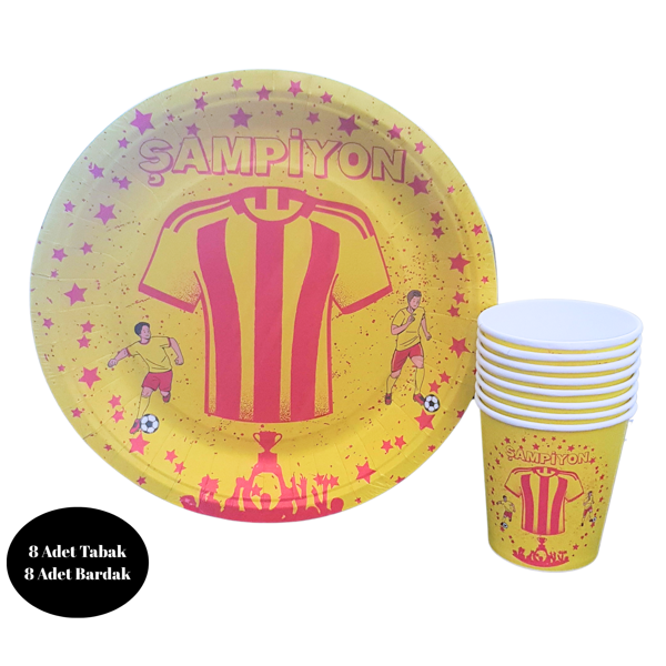 Sarı Kırmızı Taraftar Karton Tabak Bardak 8 li Set - Image 1
