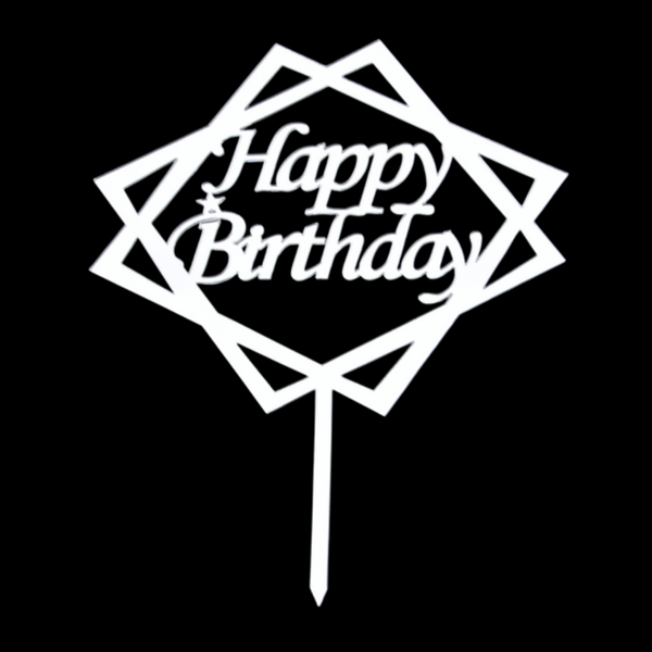 Happy Birthday Gümüş Pleksi Pasta Süsü - Image 1