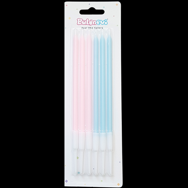 Makaron Pembe Mavi İnce Uzun Pasta Mum 14 cm * 6 Adet - Image 1