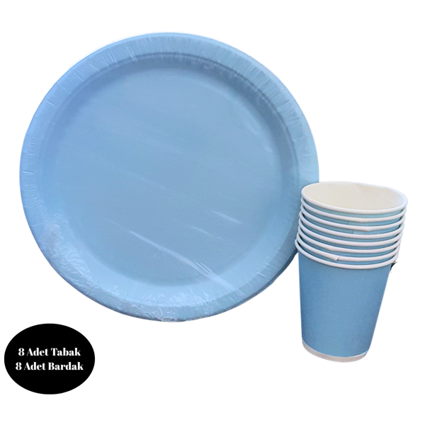 Mavi Karton Tabak Bardak 8 li Set - Image 1