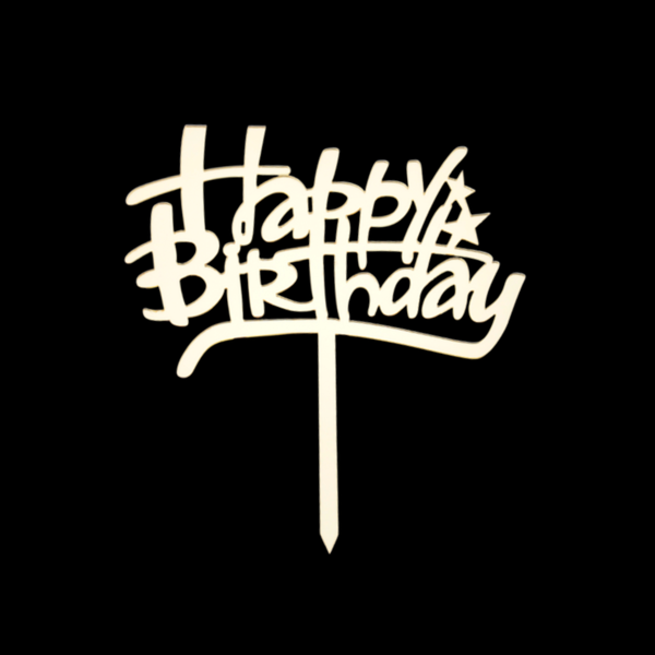 Happy Birthday Altın Pleksi Pasta Süsü - Image 1