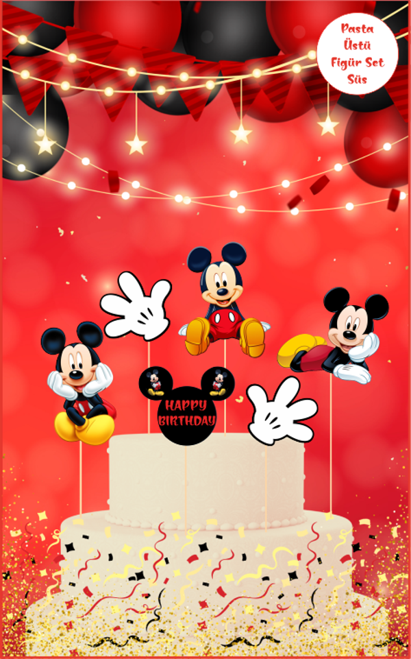 Mickey Mouse Temalı Pasta Üstü Figür Set - Image 1